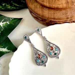 2/$30🌵 Bohemian Silver Multicolor Rhinestone Earrings Dangle Artsy Jewelry NEW